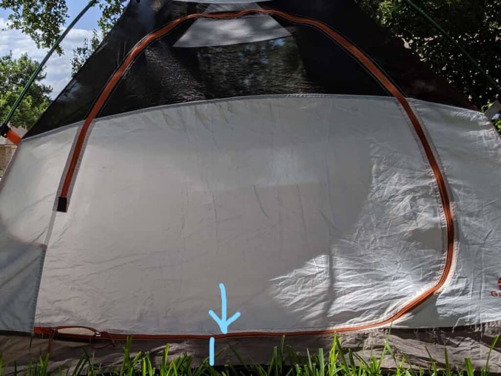 small-dome-tent-has-vertical-fabric-at-threshold