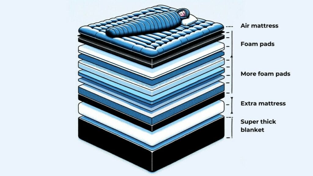 Air mattress with dozens of insulating layers