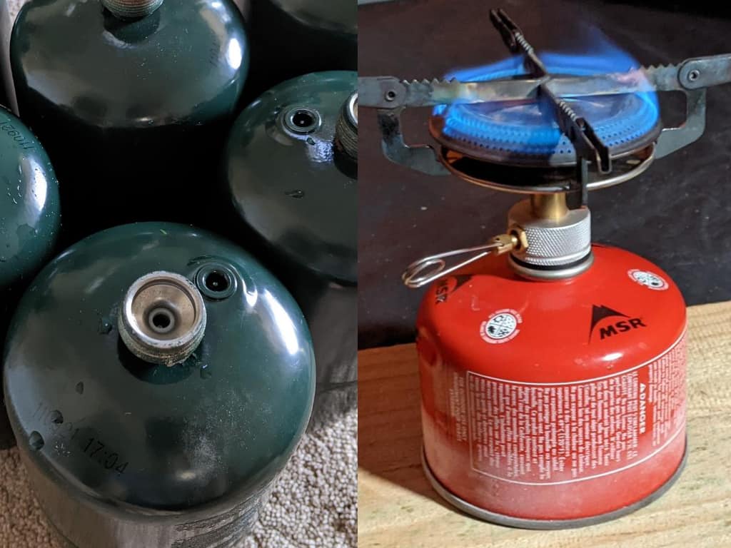 empty-propane-containers-side-by-side-with-lit-butane-isobutane-stove