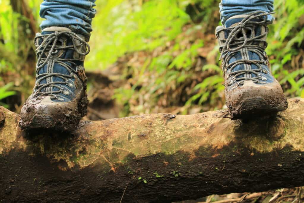 Muddy hiking boots