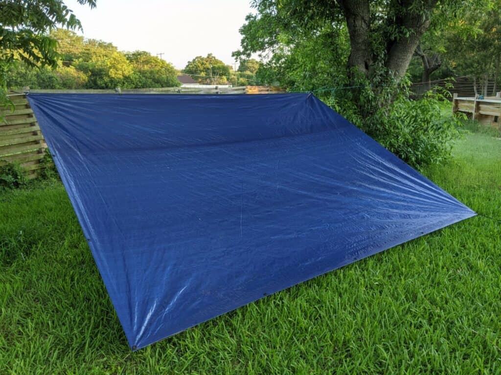 Tarp stretched taut with a ridgeline
