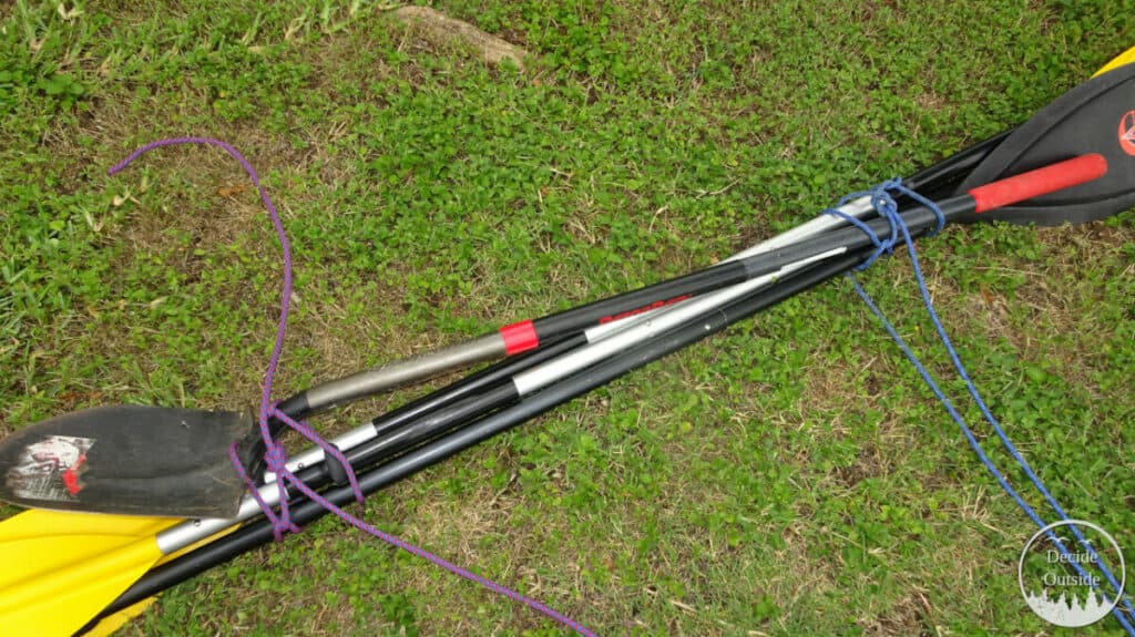 Pole Lashing, a shovel and some oars tied together in a long thin bundle with two square knots
